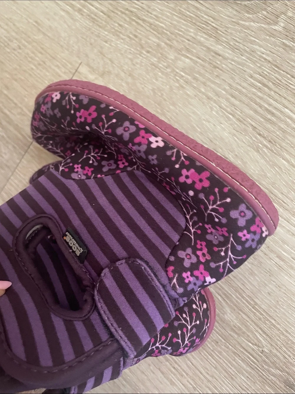 BOGS Purple Floral Stripe Toddler Waterproof Winter Boots